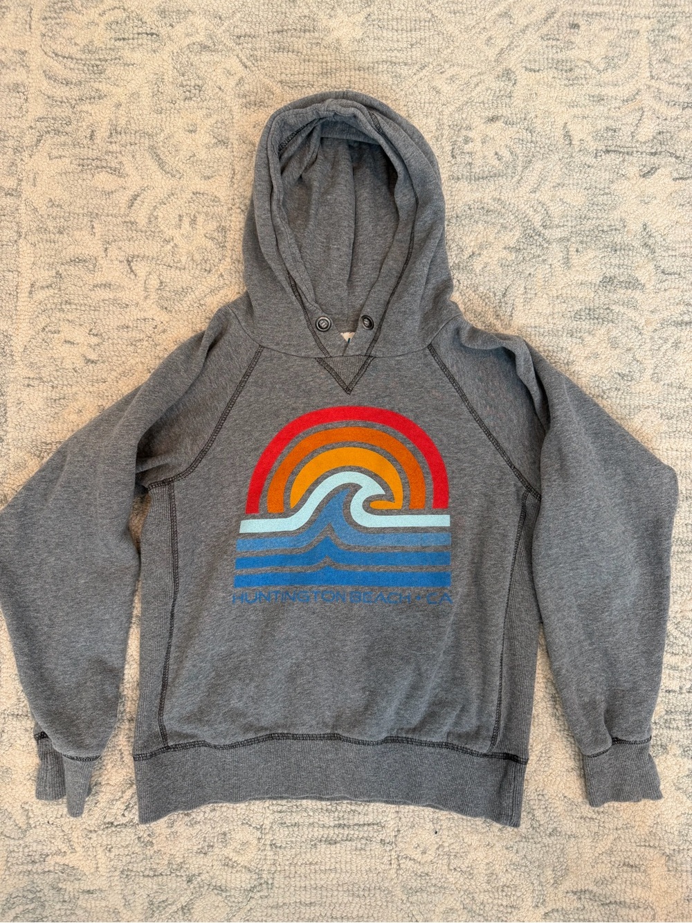 Blue 84 Huntington BeachGray Hoodie with Wave Sun Rainbow